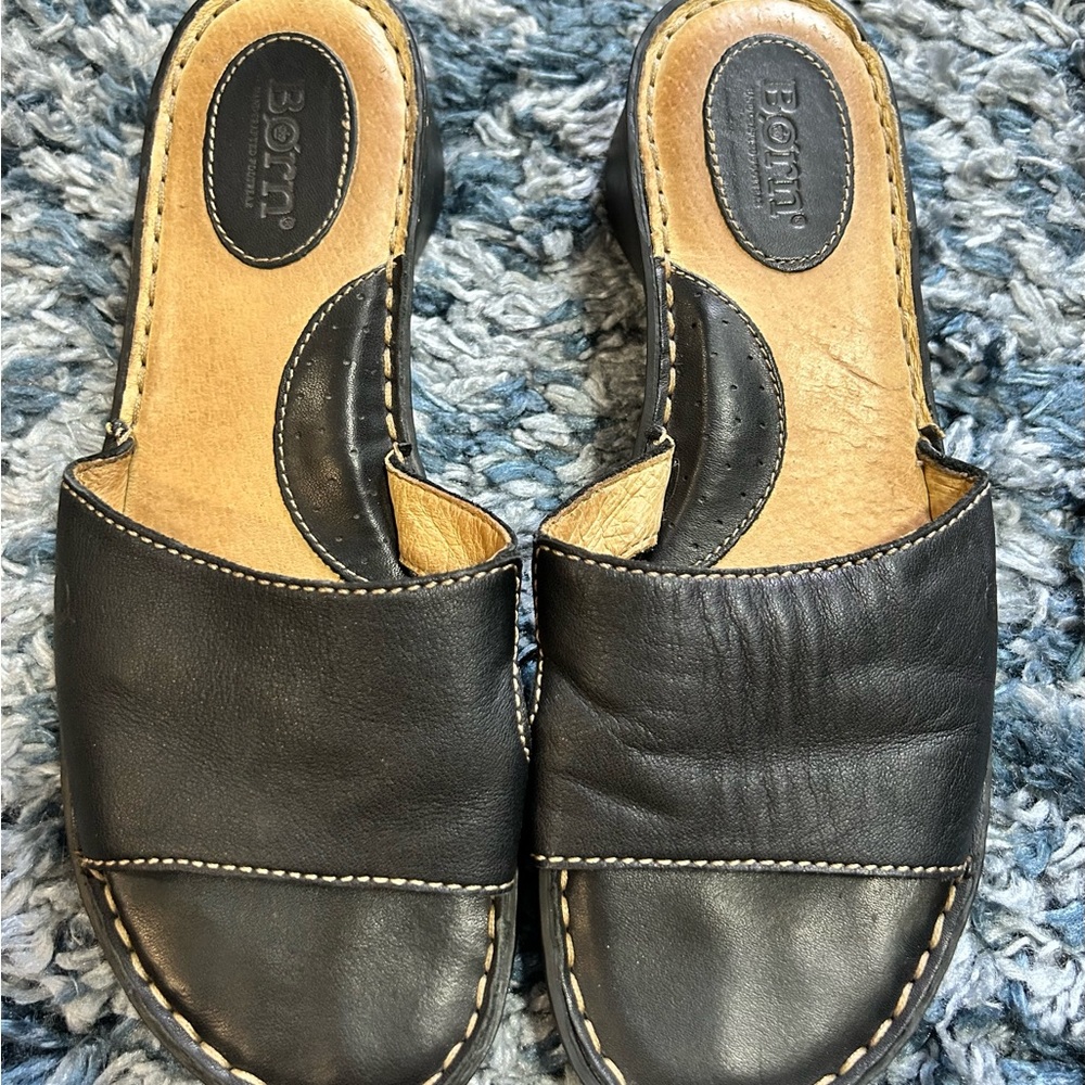 Born Black Leather Slip-On Sandals